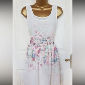 Bershka Floral Casual Dress in white and flowers